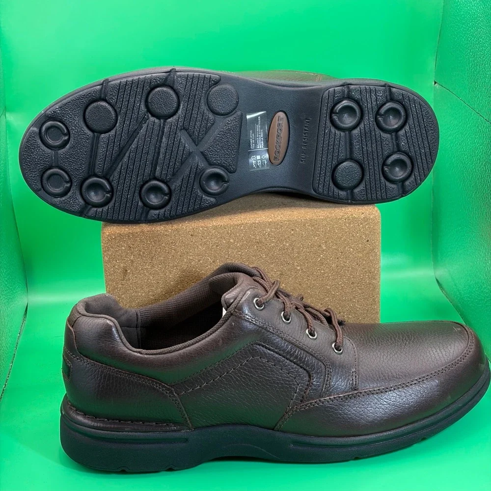 Rockport Oxford Shoes Mens 12 Brown Leather Derby Slip Resistant Memory Foam NEW